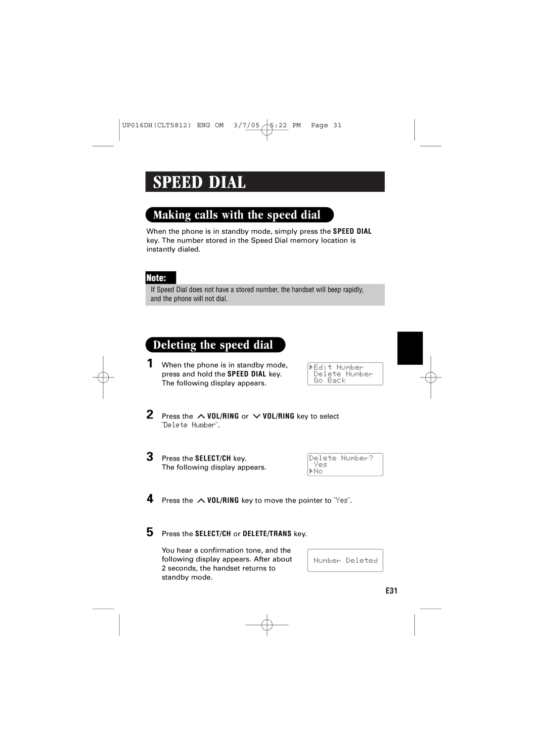 Sanyo CLT-5812 instruction manual Making calls with the speed dial, Deleting the speed dial 