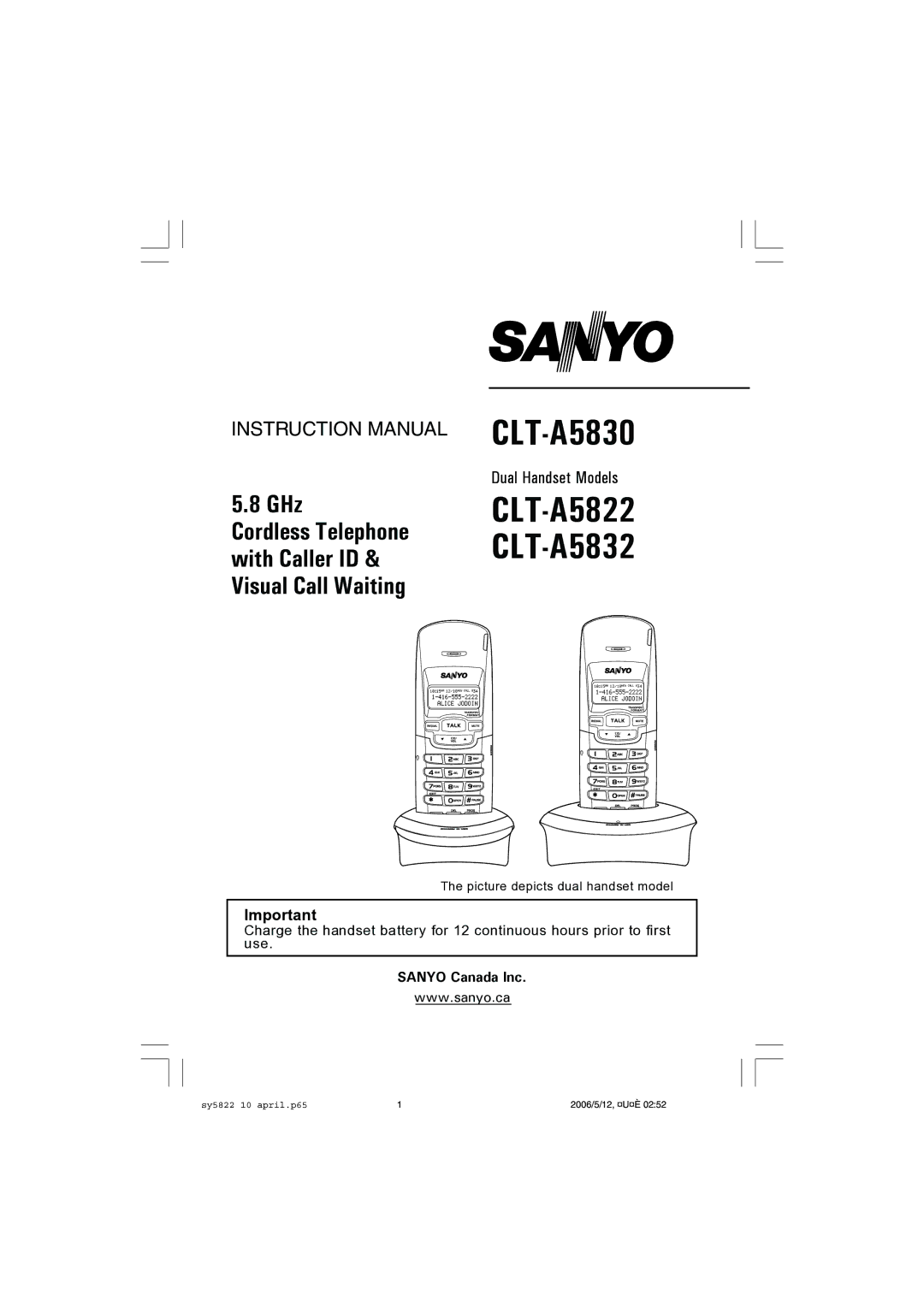 Sanyo CLT-A5832, CLT-A5822 instruction manual CLT-A5830 