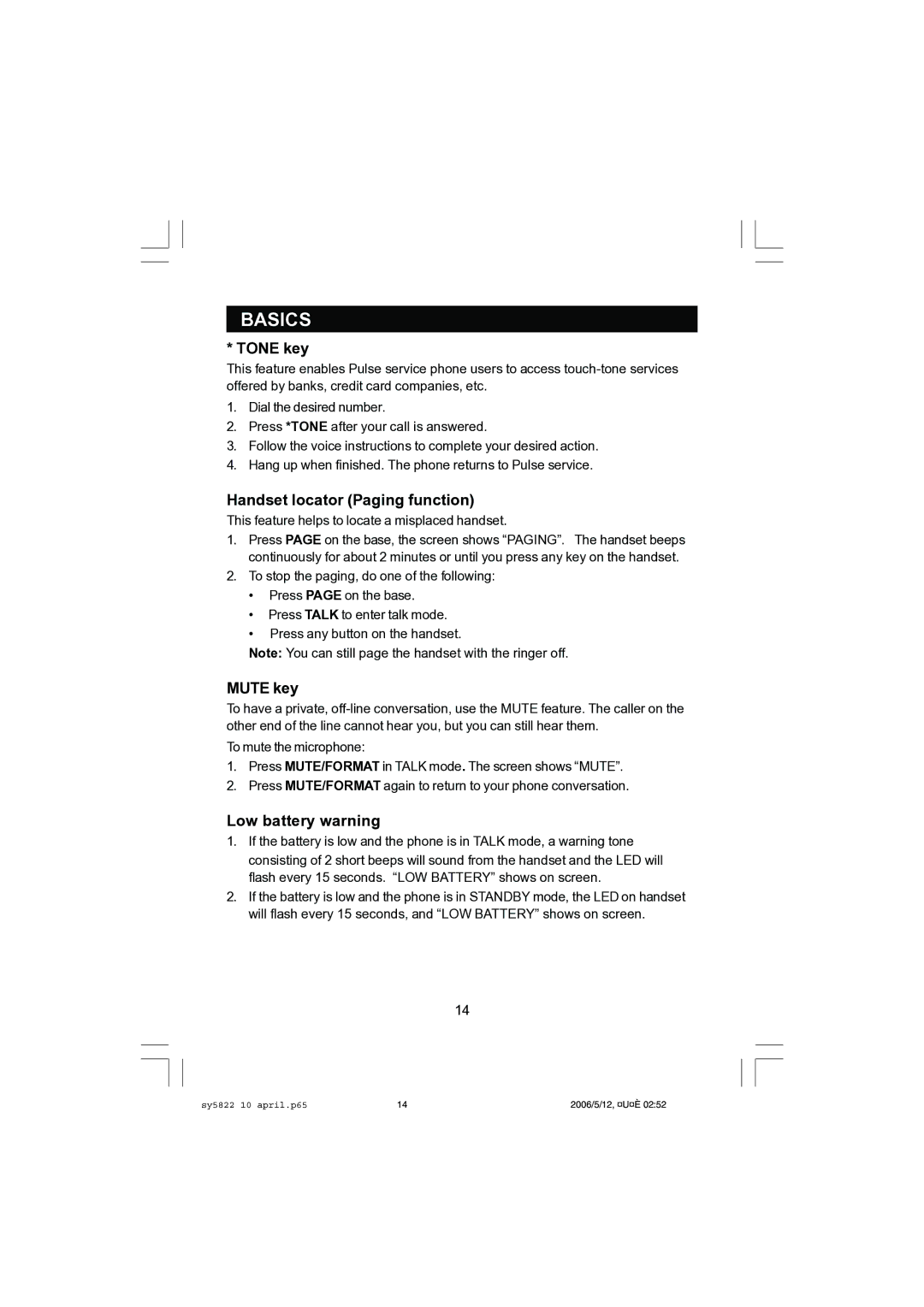 Sanyo CLT-A5822, CLT-A5832 instruction manual Tone key, Handset locator Paging function, Mute key, Low battery warning 