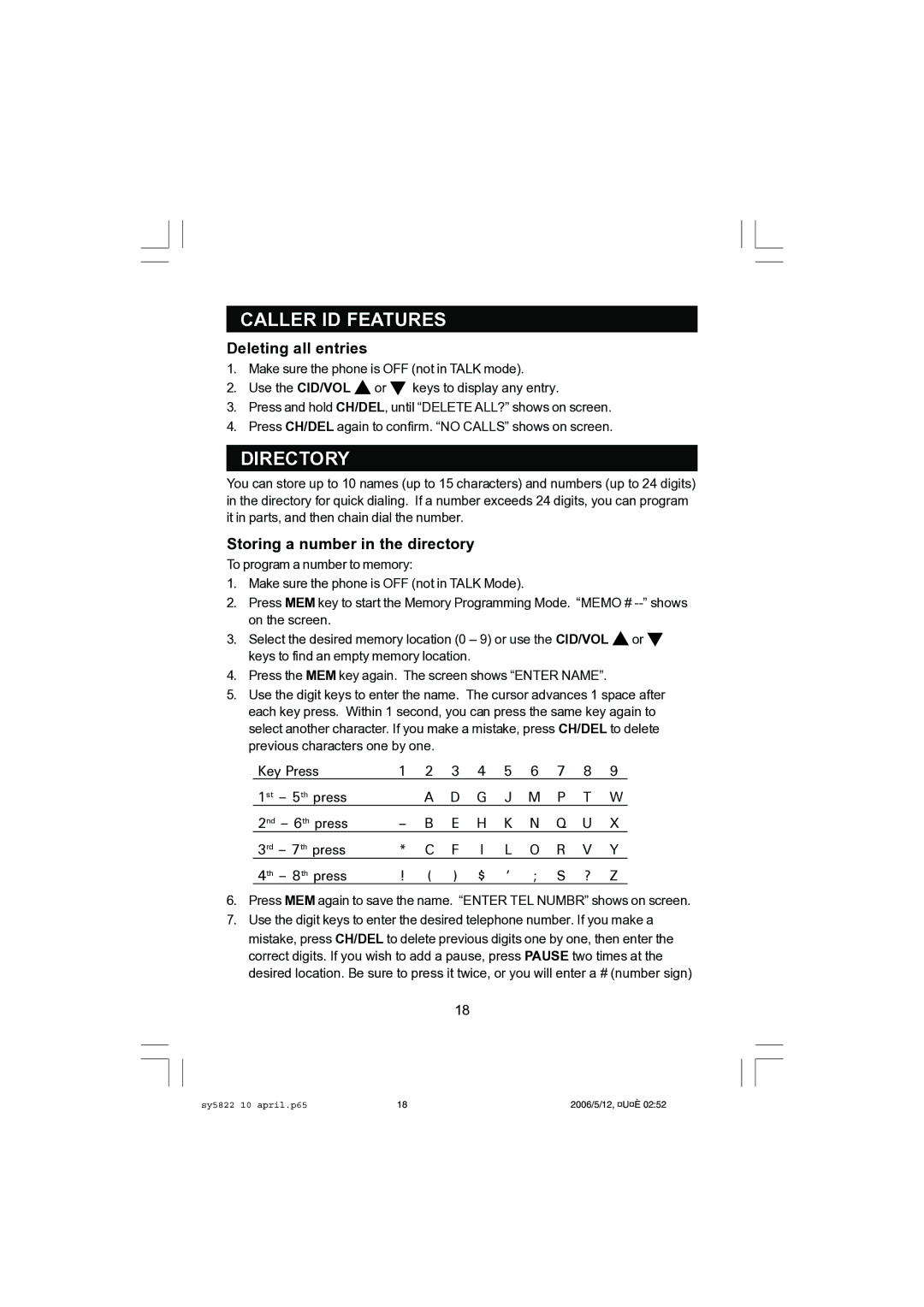 Sanyo CLT-A5822, CLT-A5832 instruction manual Directory, Deleting all entries, Storing a number in the directory 