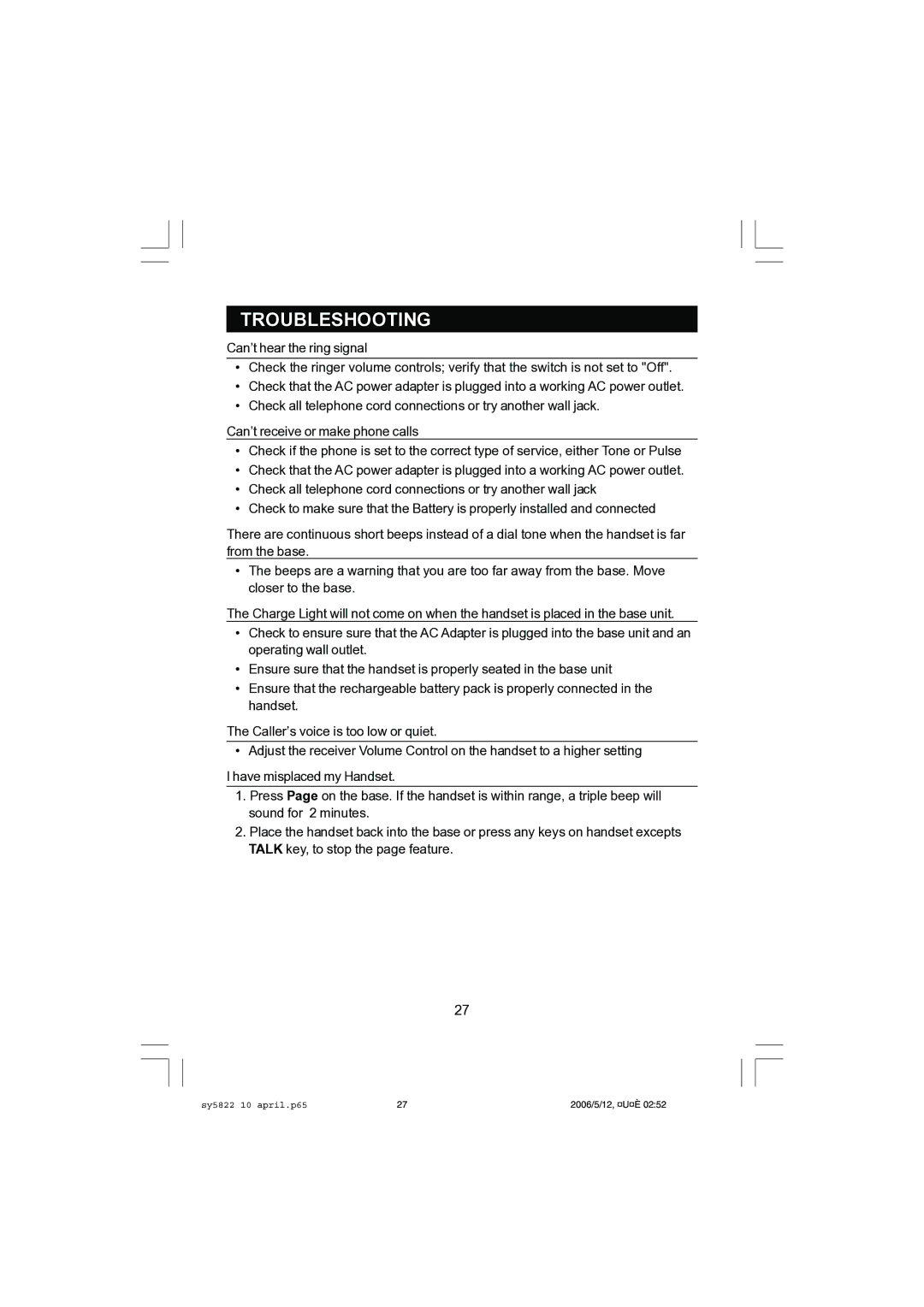 Sanyo CLT-A5832, CLT-A5822 instruction manual Troubleshooting 