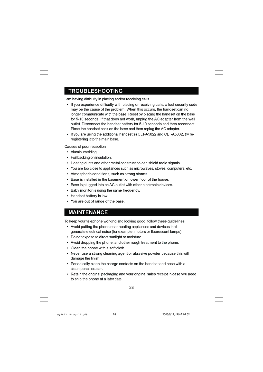 Sanyo CLT-A5822, CLT-A5832 instruction manual Maintenance 