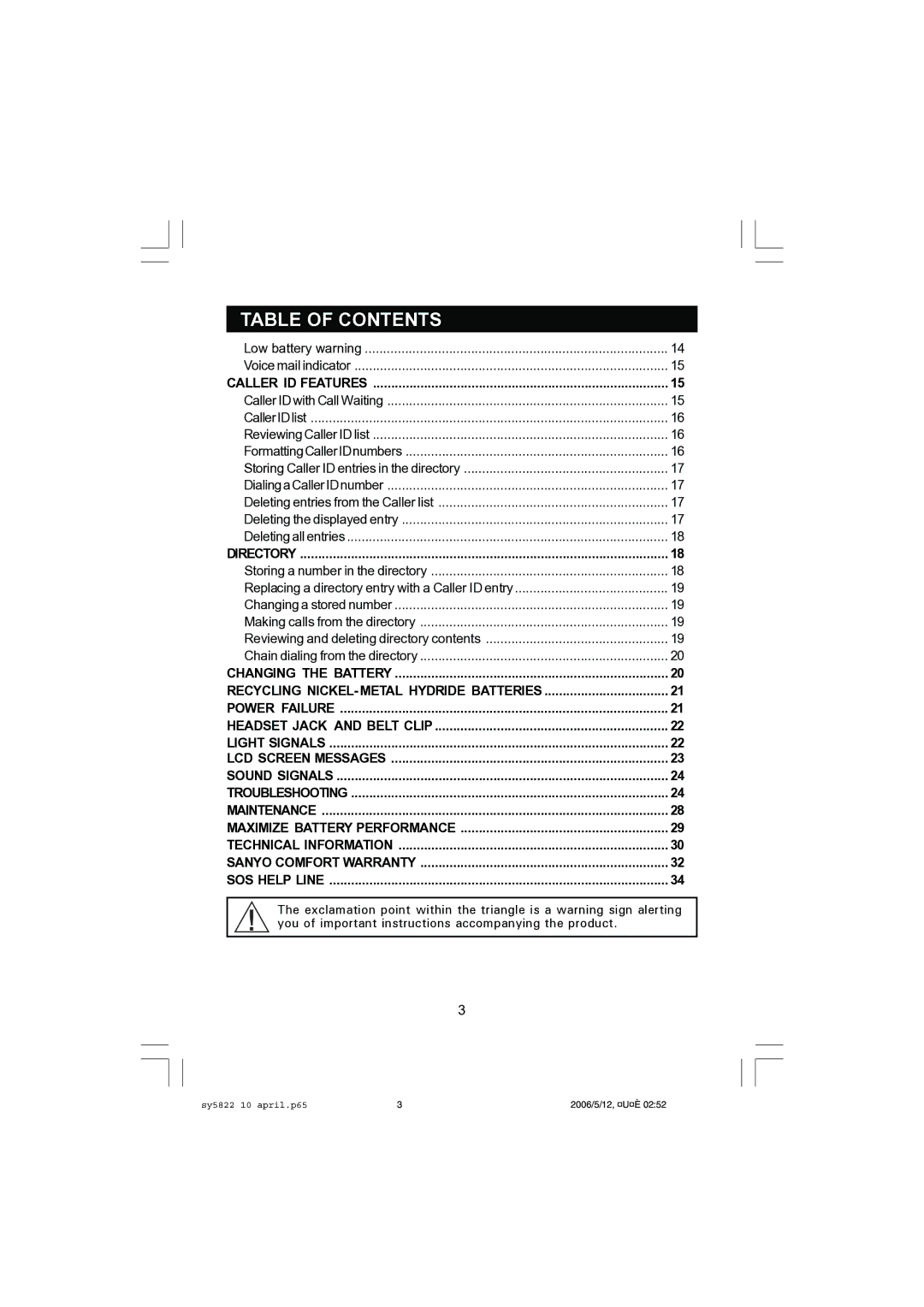 Sanyo CLT-A5832, CLT-A5822 instruction manual Caller ID Features 