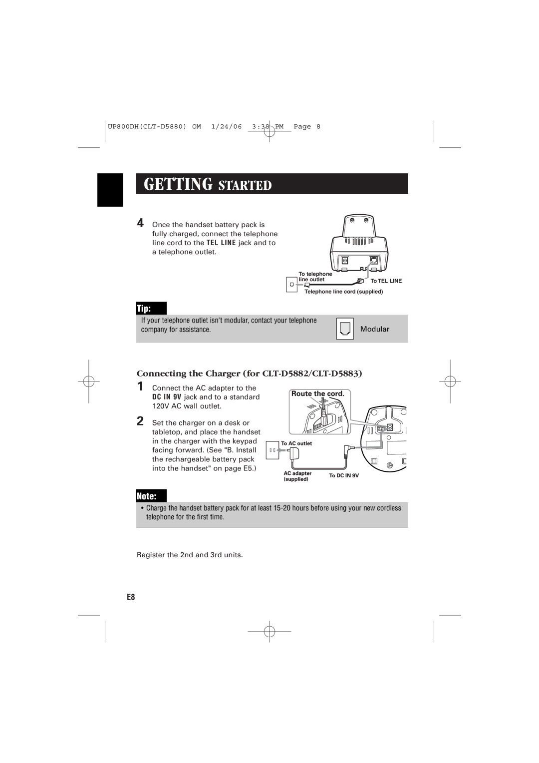 Sanyo CLT-D5880 instruction manual Tip, Connecting the Charger for CLT-D5882/CLT-D5883 