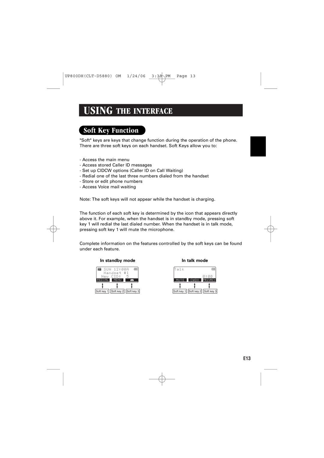 Sanyo CLT-D5880, CLT-D5883, CLT-D5882 instruction manual Soft Key Function, Standby mode 