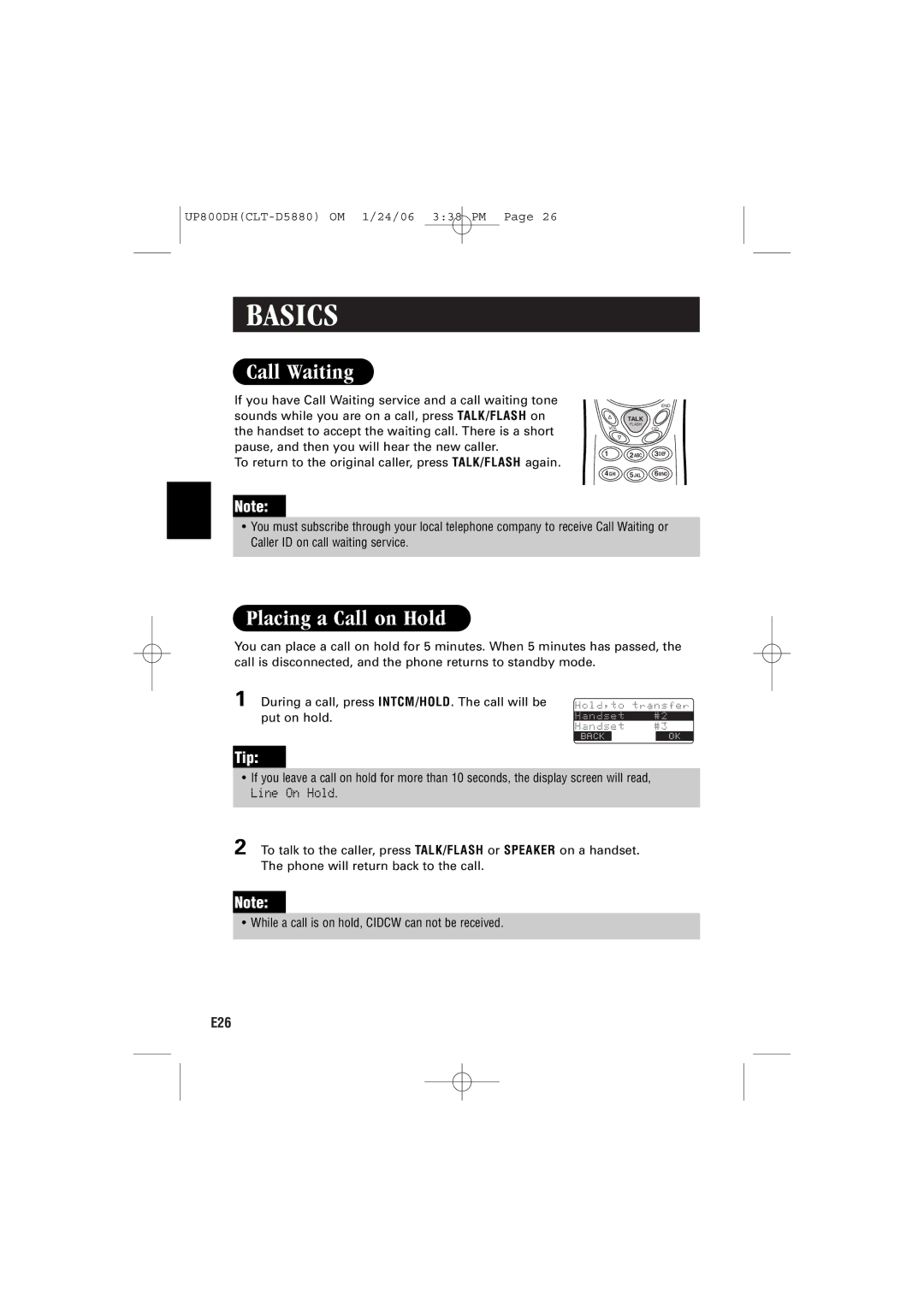 Sanyo CLT-D5883, CLT-D5880, CLT-D5882 instruction manual Call Waiting, Placing a Call on Hold 