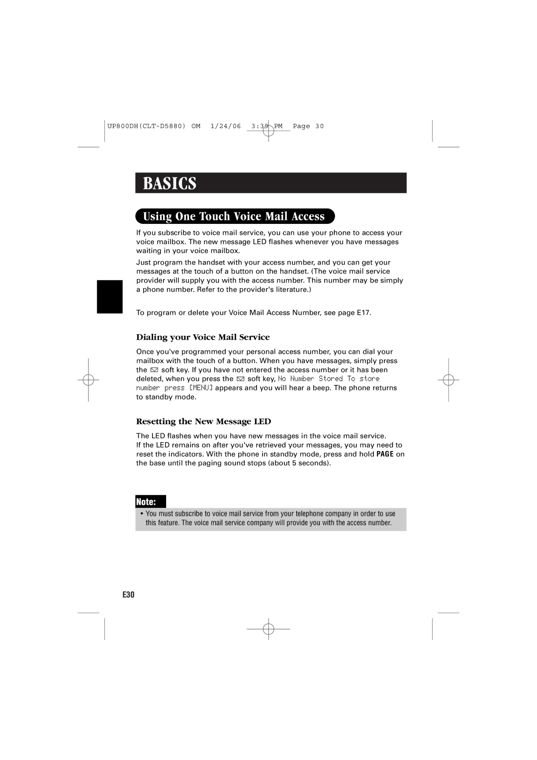 Sanyo CLT-D5882 Using One Touch Voice Mail Access, Dialing your Voice Mail Service, Resetting the New Message LED 