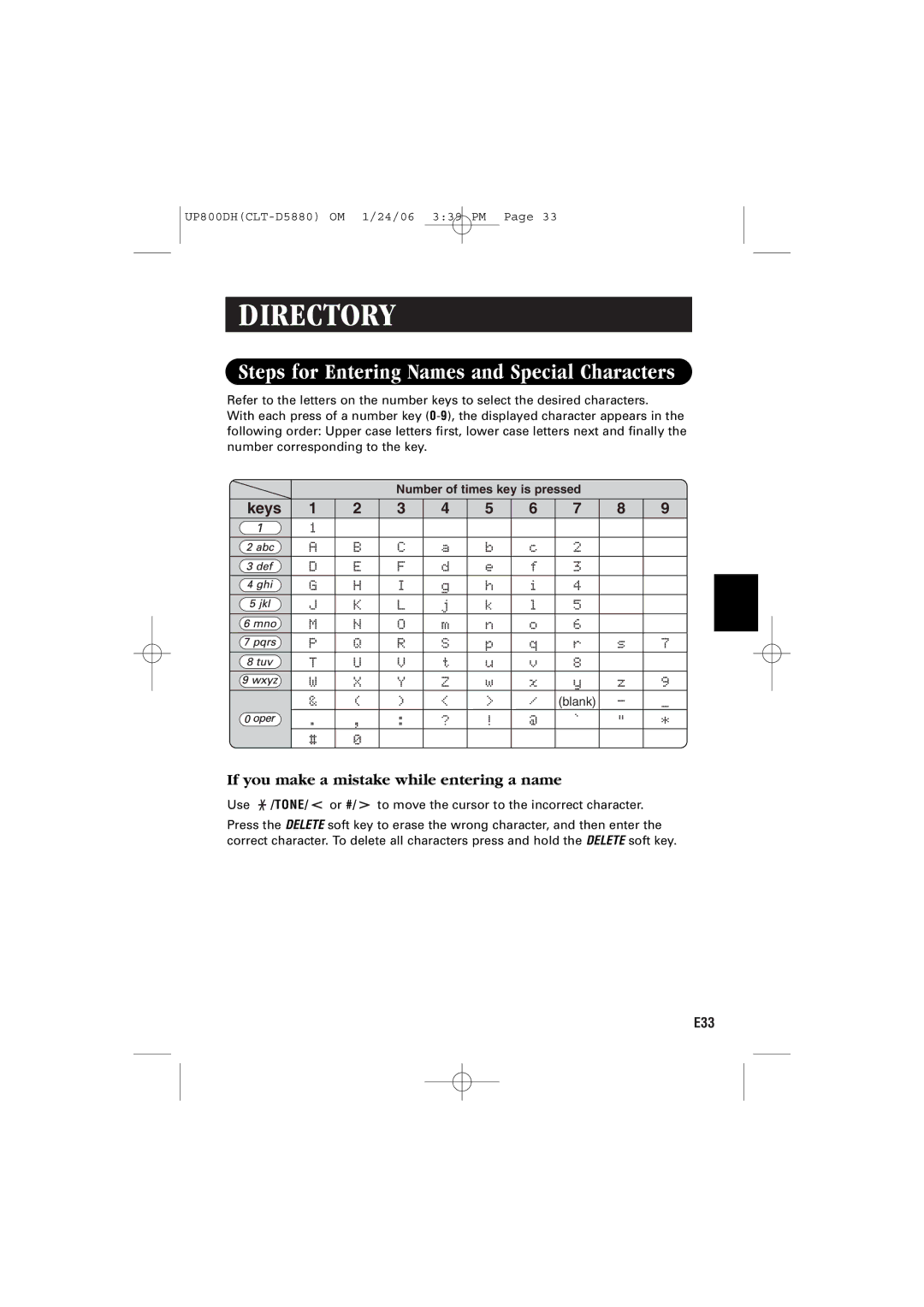 Sanyo CLT-D5882, CLT-D5880 Steps for Entering Names and Special Characters, If you make a mistake while entering a name 