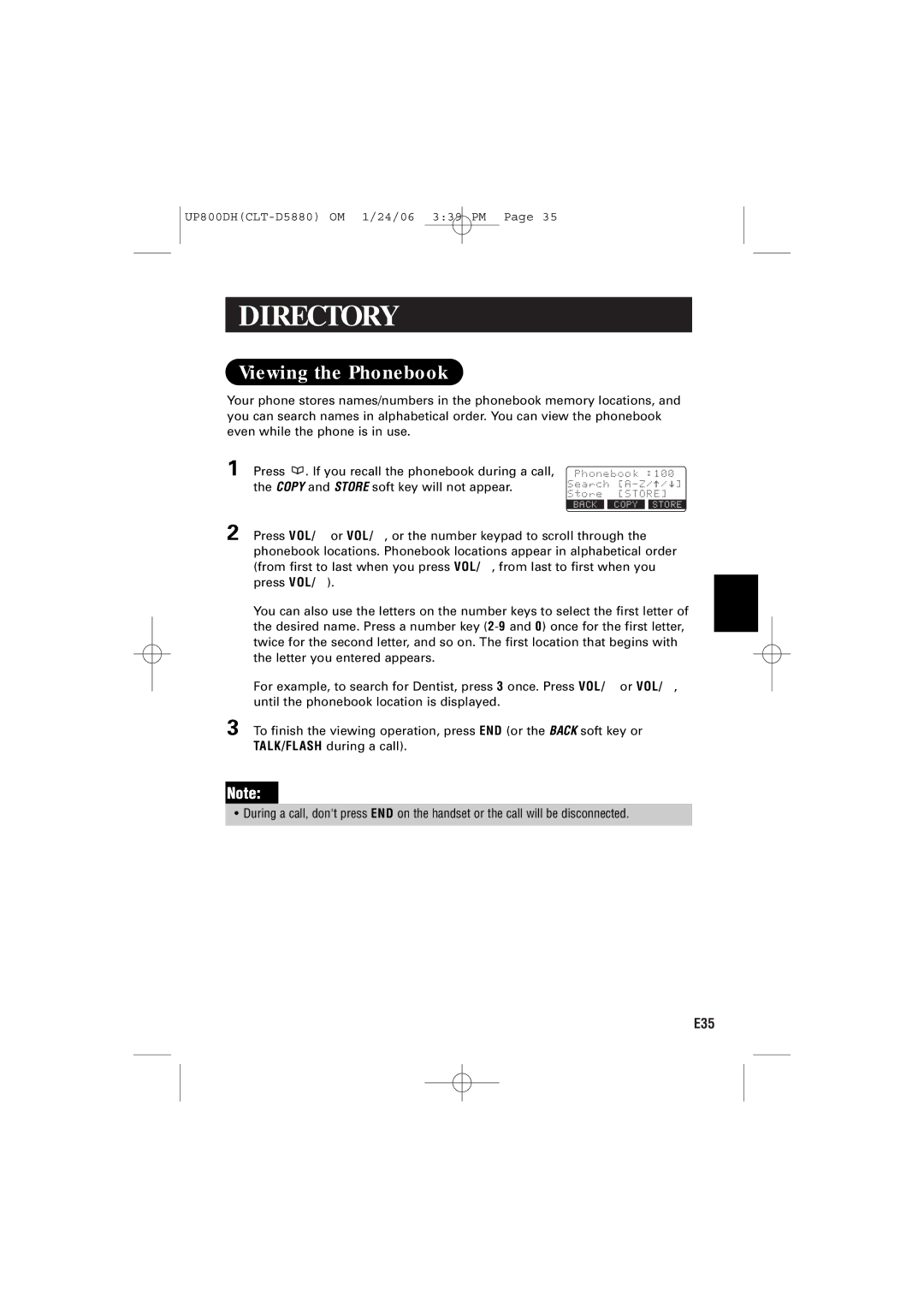 Sanyo CLT-D5883, CLT-D5880, CLT-D5882 instruction manual Viewing the Phonebook 