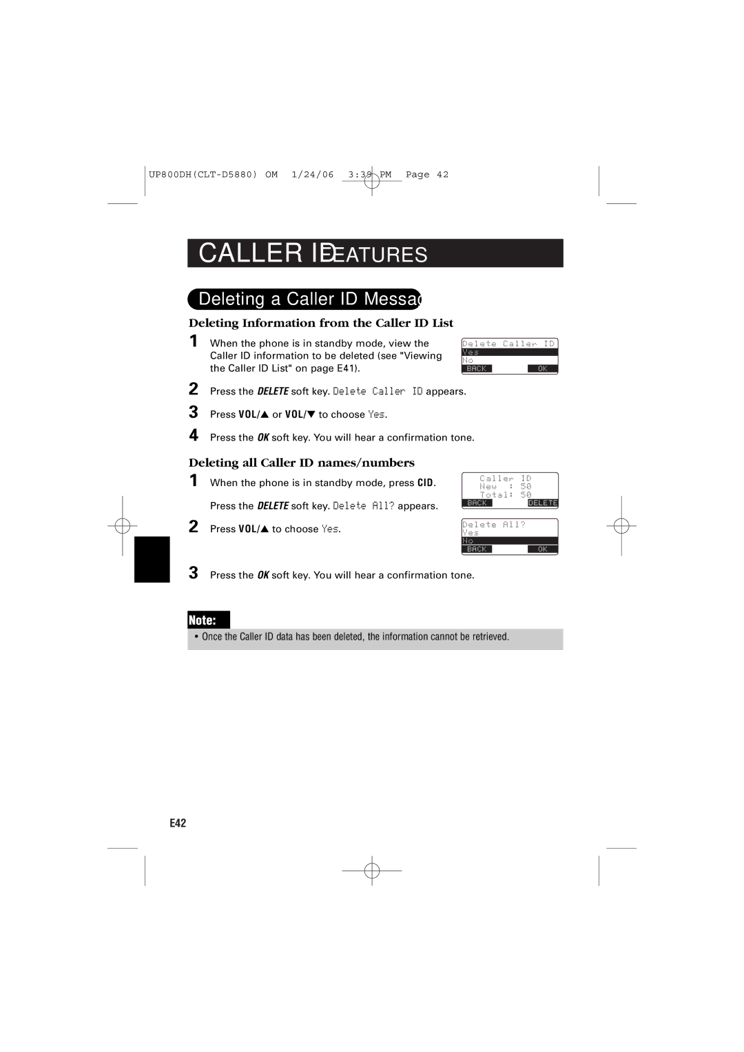 Sanyo CLT-D5882, CLT-D5880, CLT-D5883 Deleting a Caller ID Message, Deleting Information from the Caller ID List 