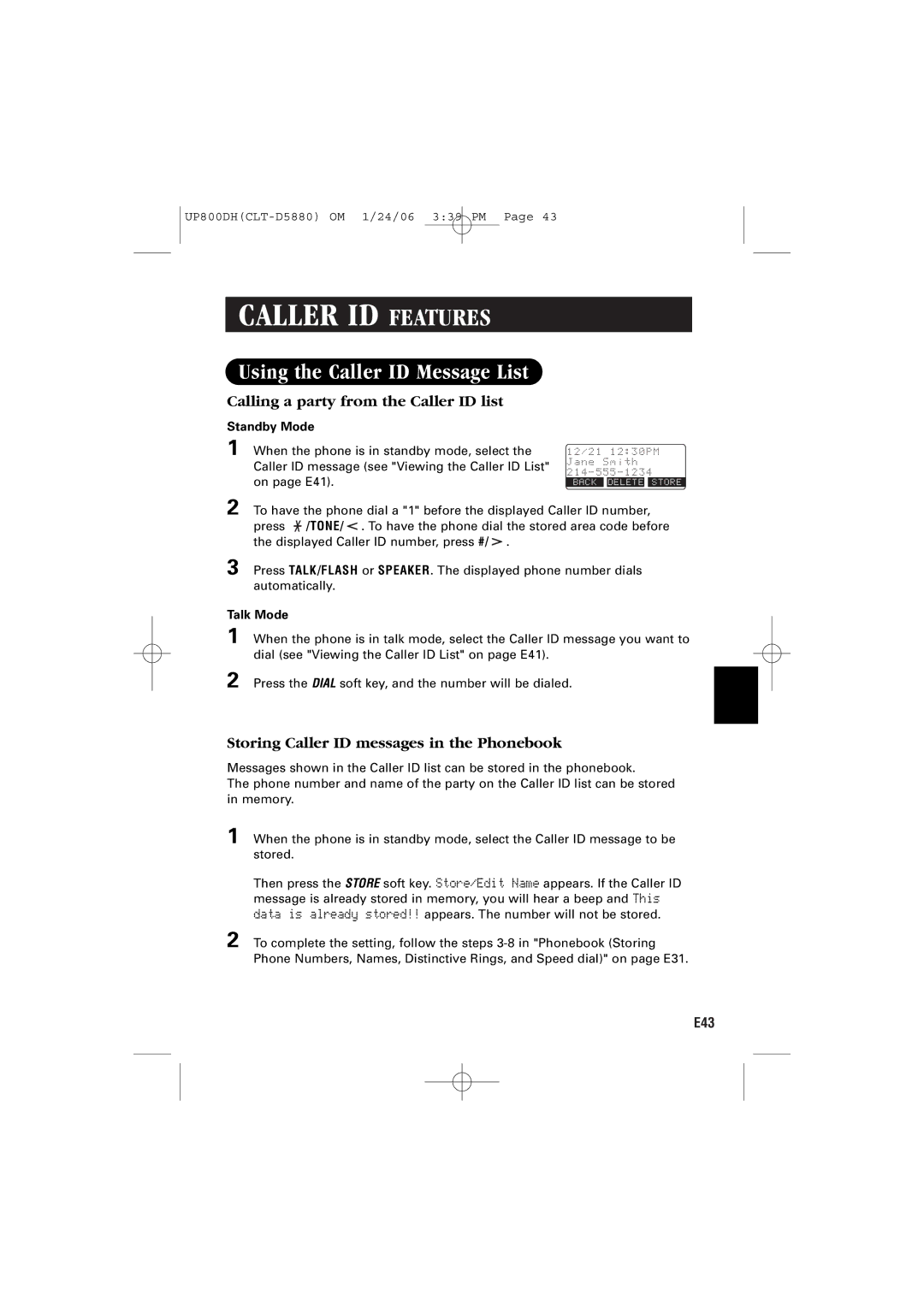 Sanyo CLT-D5880, CLT-D5883, CLT-D5882 Using the Caller ID Message List, Calling a party from the Caller ID list 