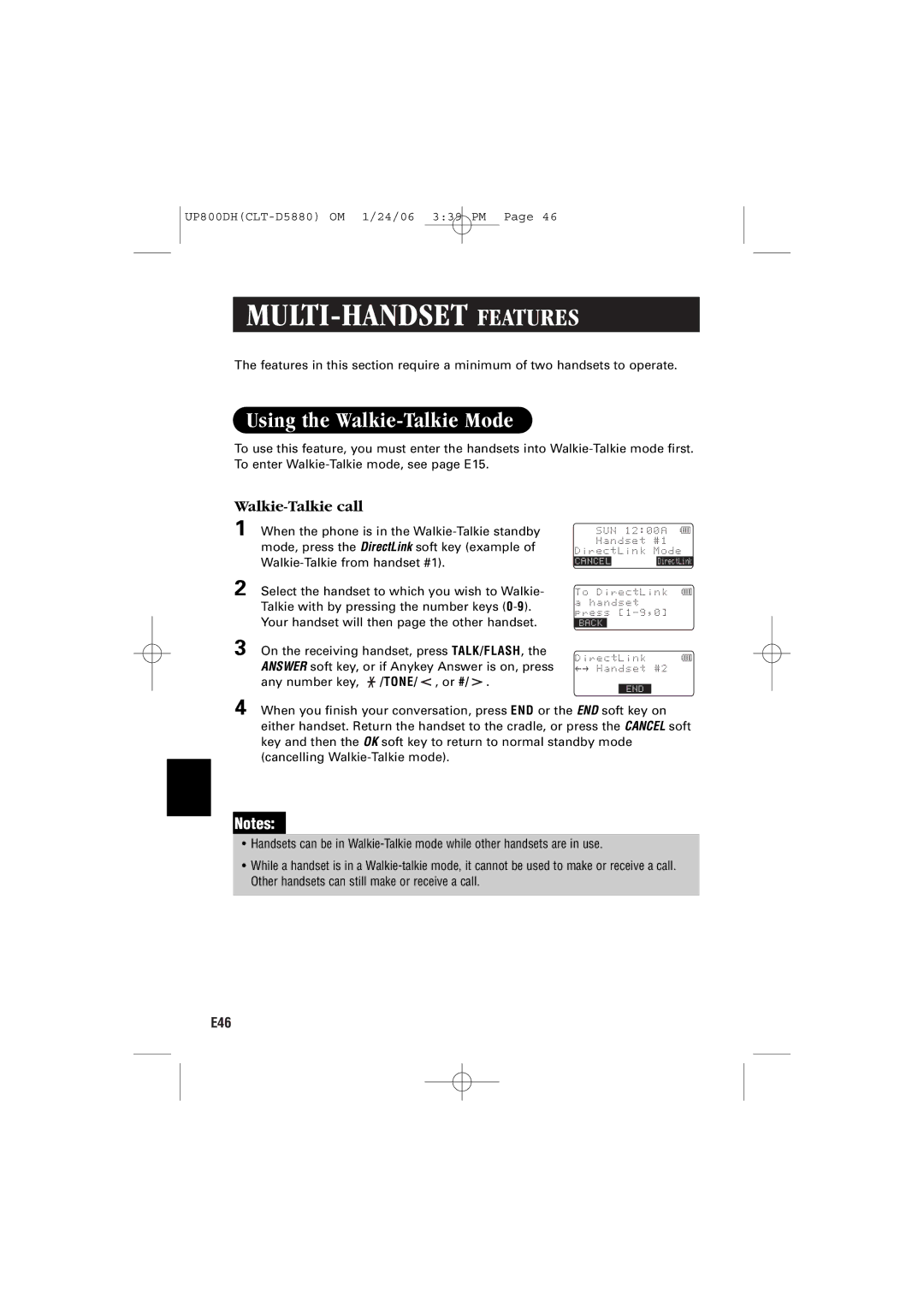 Sanyo CLT-D5880, CLT-D5883, CLT-D5882 MULTI-HANDSET Features, Using the Walkie-Talkie Mode, Walkie-Talkie call 