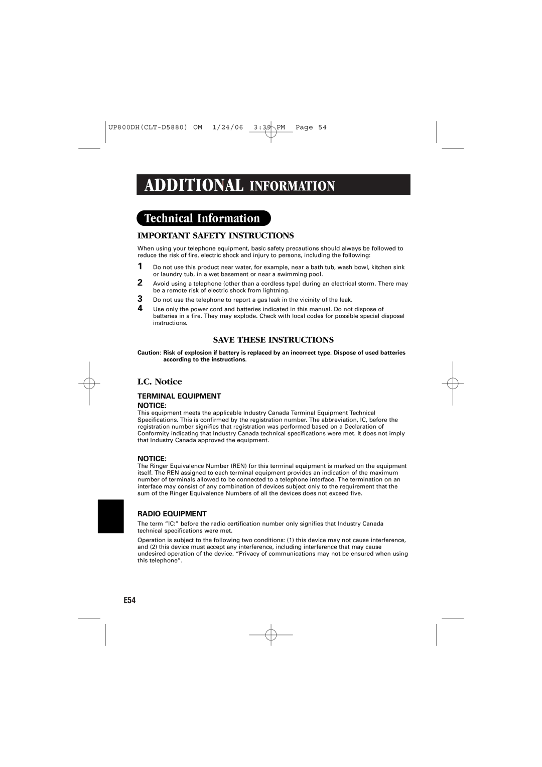 Sanyo CLT-D5882, CLT-D5880, CLT-D5883 instruction manual Technical Information, Important Safety Instructions 