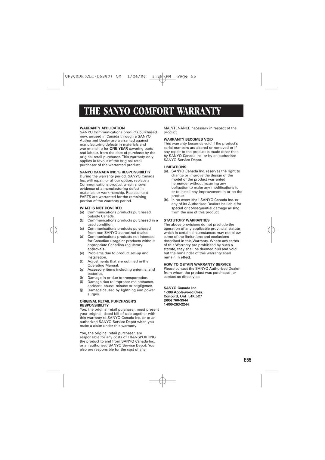 Sanyo CLT-D5880, CLT-D5883, CLT-D5882 instruction manual Sanyo Comfort Warranty, Warranty Application 