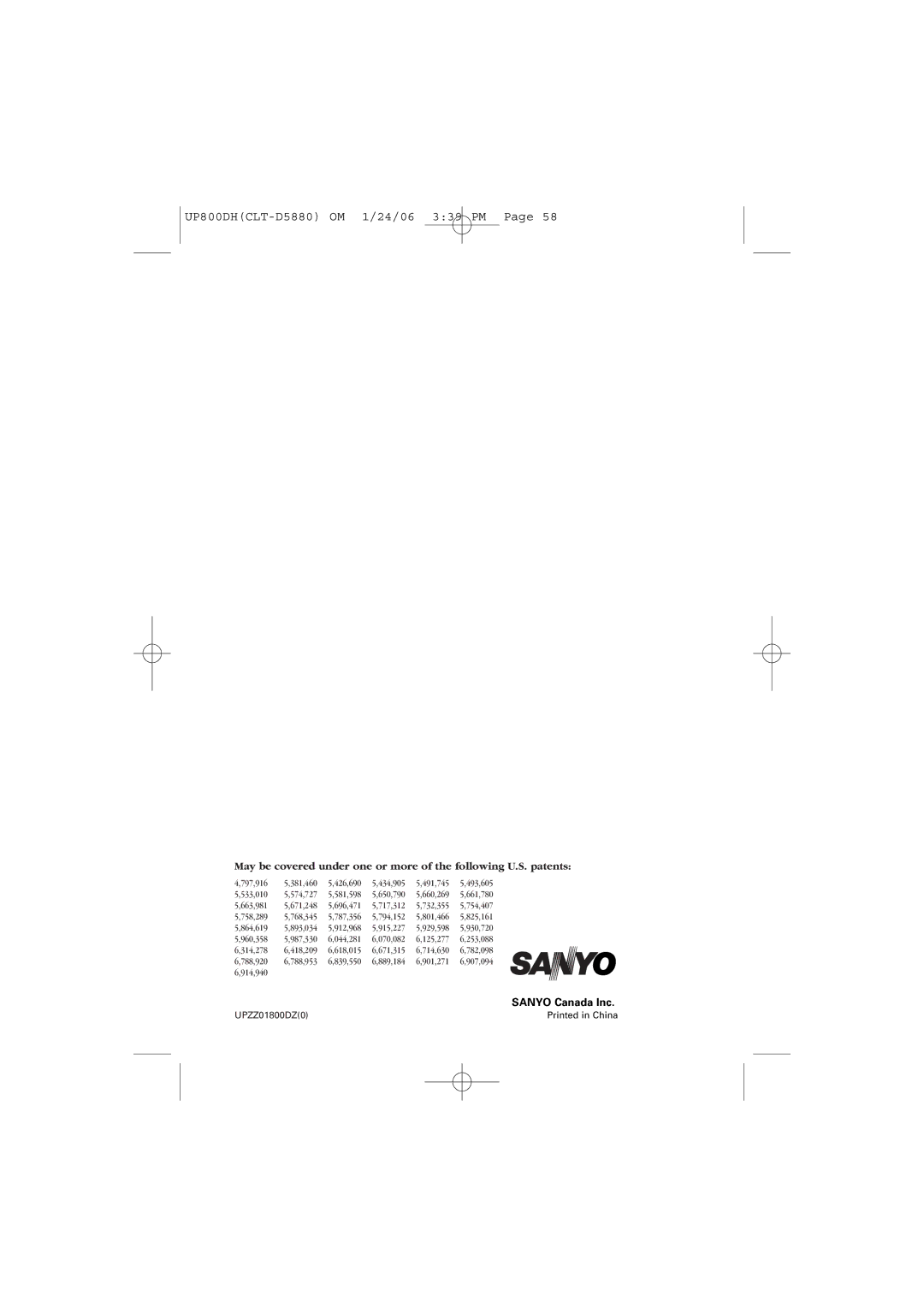 Sanyo CLT-D5880, CLT-D5883, CLT-D5882 instruction manual UPZZ01800DZ0 