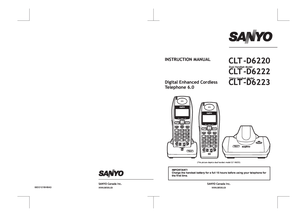 Sanyo CLT-D6222 instruction manual CLT -D6220, CLT -D6222, Instruction Manual, Digital Enhanced Cordless CLT -D6223 