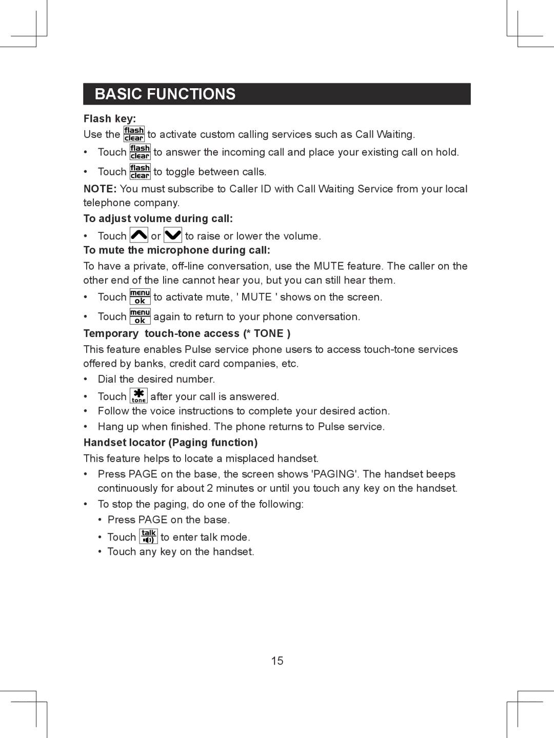 Sanyo CLT-D6614 instruction manual Flash key, To adjust volume during call, To mute the microphone during call 