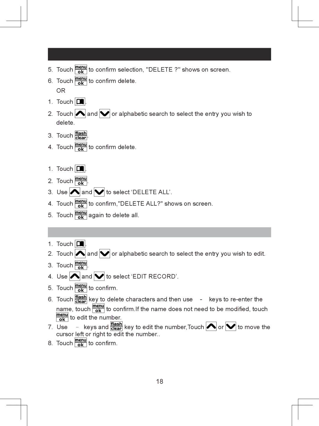 Sanyo CLT-D6614 instruction manual Editing numbers, To delete all entries 