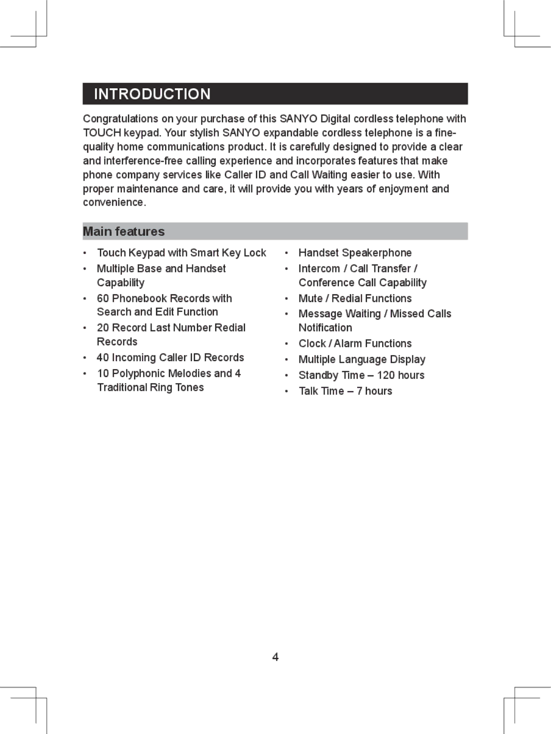 Sanyo CLT-D6614 instruction manual Introduction, Main features 