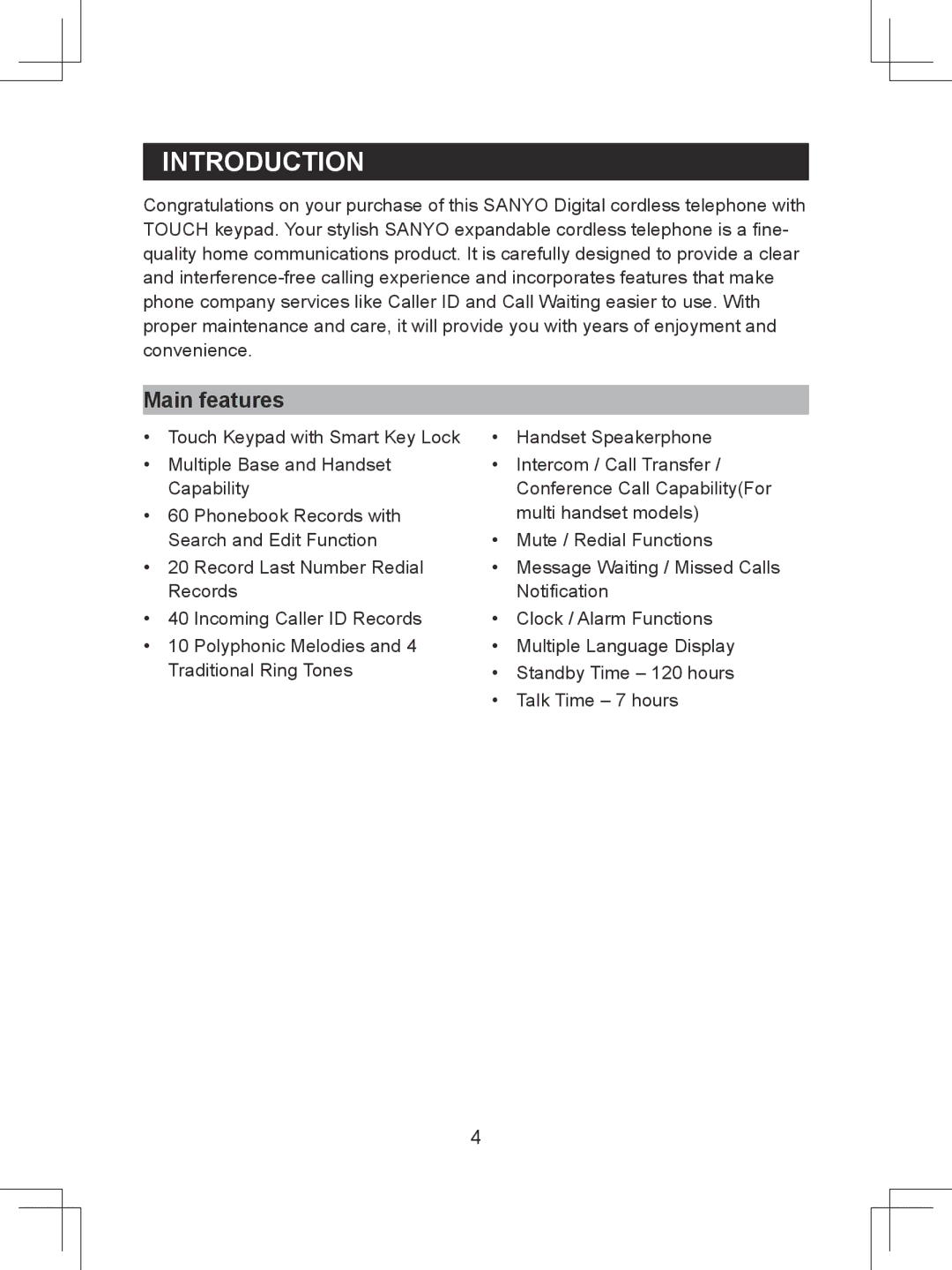 Sanyo CLT-D6620(WH), CLT-D6622(WH), CLT-D6623(WH) instruction manual Introduction, Main features 