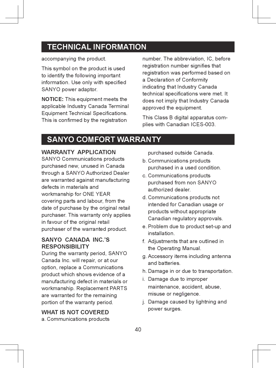 Sanyo CLT-D6620(WH), CLT-D6622(WH), CLT-D6623(WH) instruction manual Sanyo Comfort Warranty, Warranty Application 