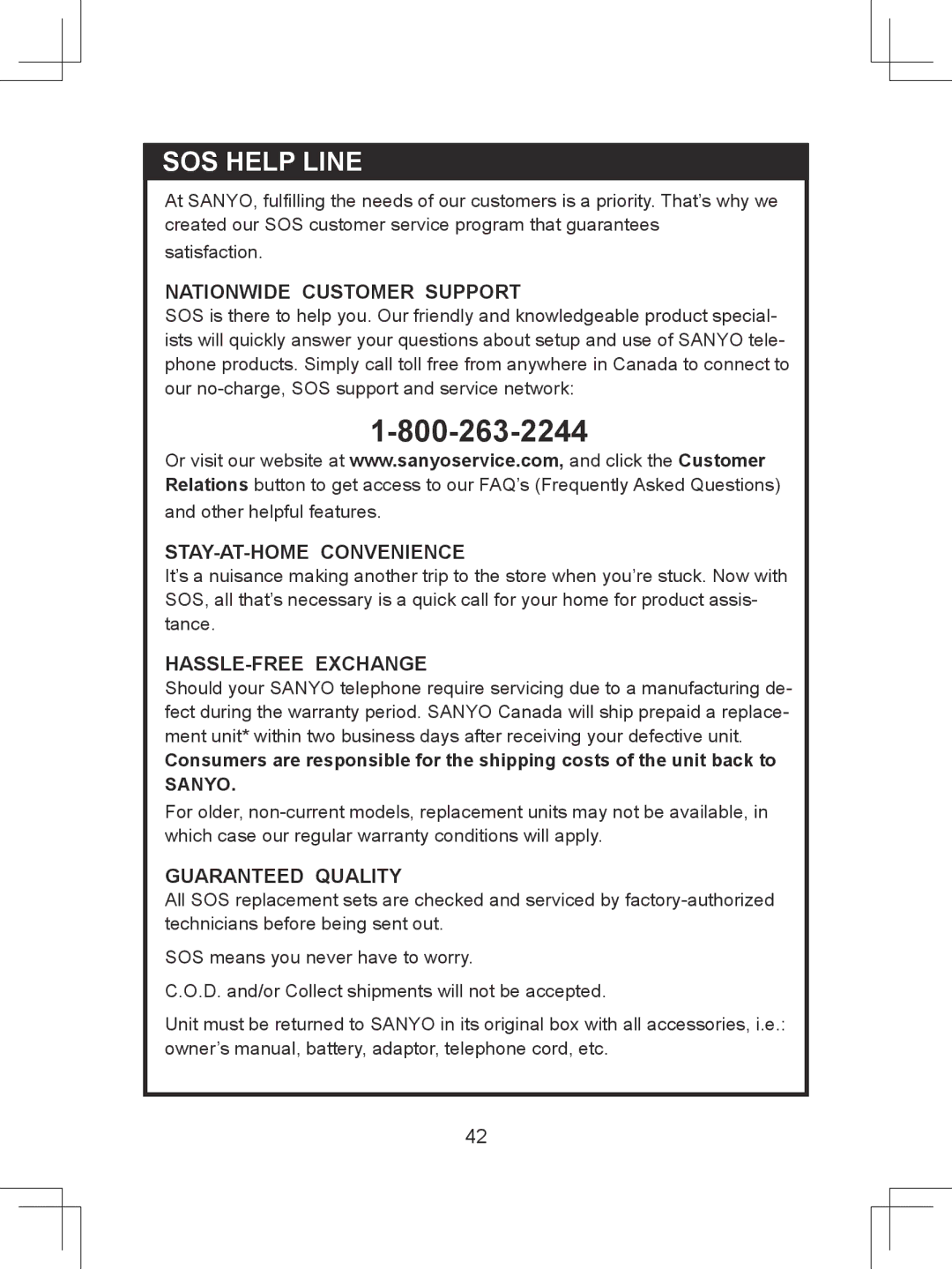 Sanyo CLT-D6623(WH), CLT-D6620(WH), CLT-D6622(WH) instruction manual SOS Help Line, Sanyo 