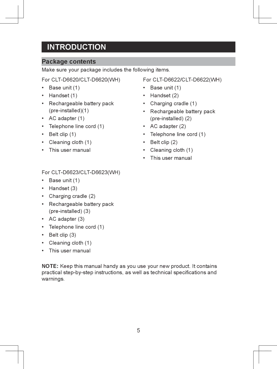 Sanyo CLT-D6620(WH), CLT-D6622(WH), CLT-D6623(WH) instruction manual Package contents 