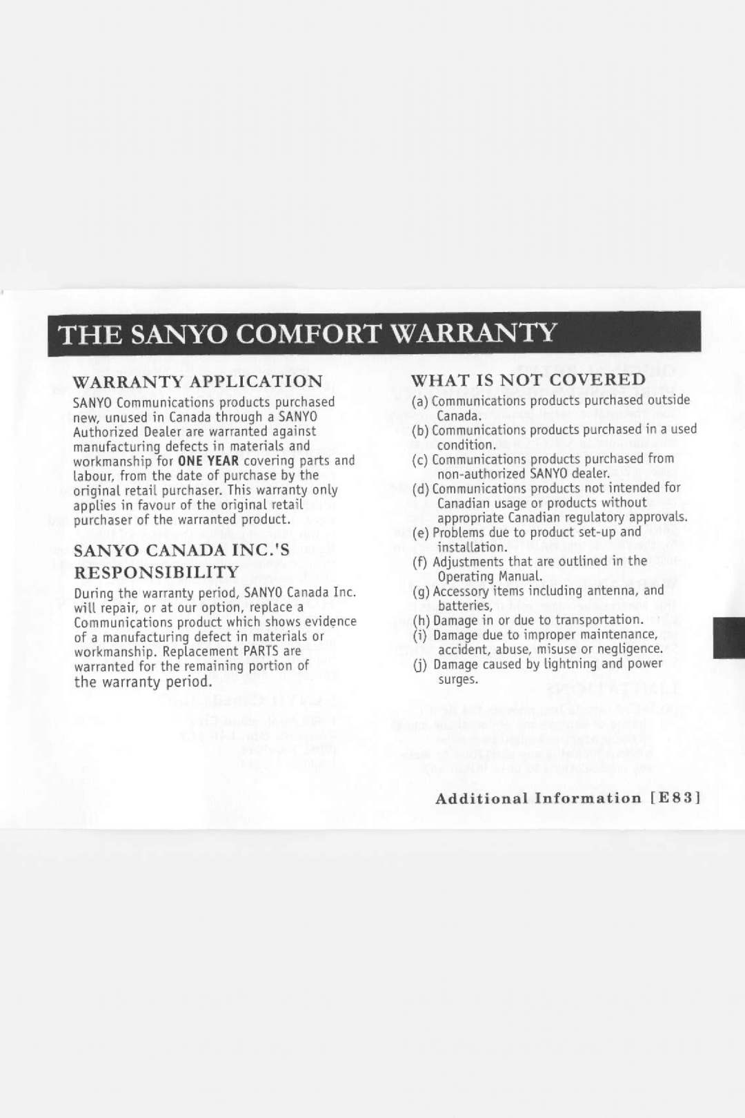 Sanyo CLT-E22 manual 