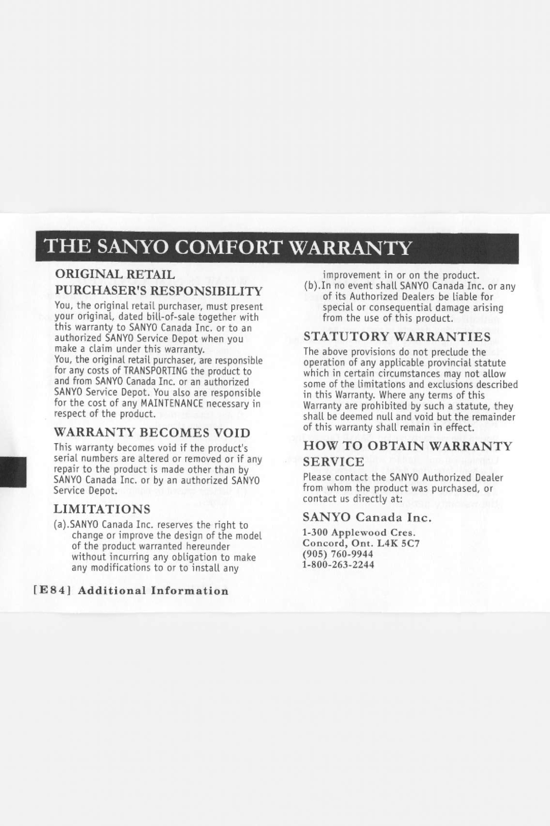 Sanyo CLT-E22 manual 