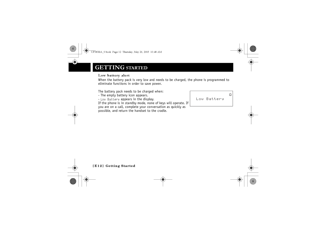 Sanyo CLT-E32, CLT-E30, CLT-E33 instruction manual Low battery alert 