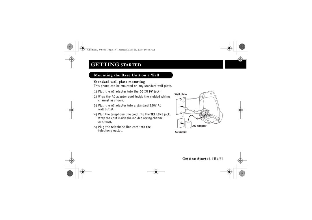 Sanyo CLT-E33, CLT-E30, CLT-E32 instruction manual Mounting the Base Unit on a Wall, Standard wall plate mounting 