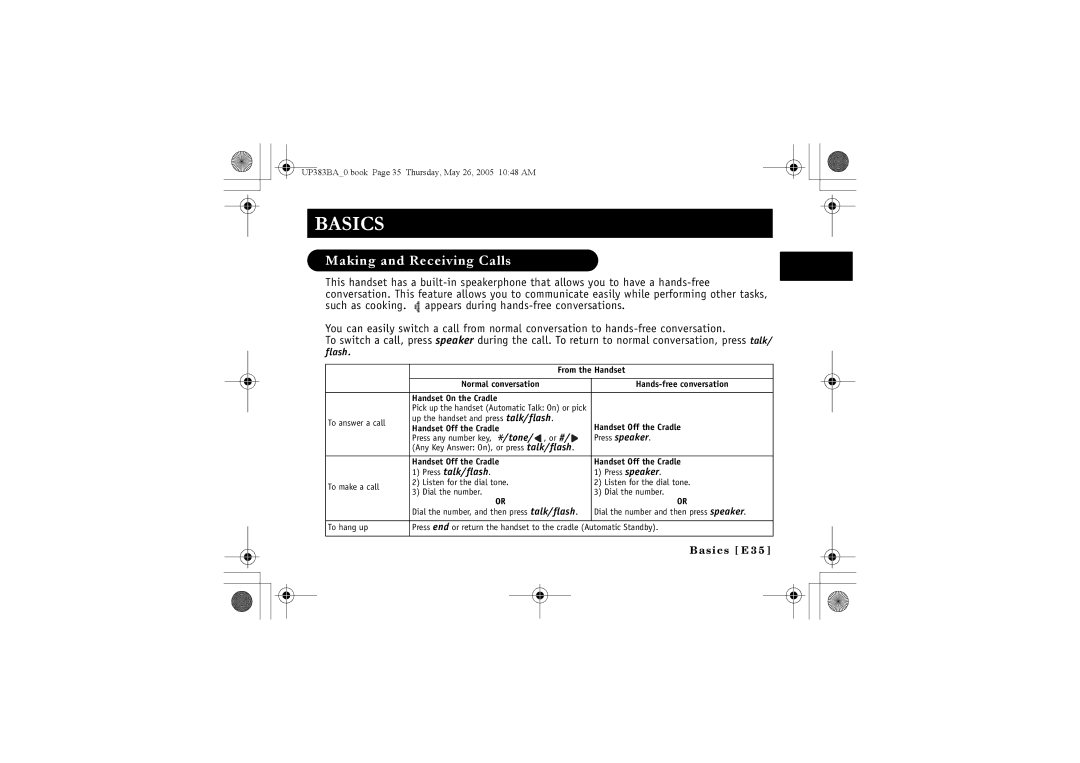 Sanyo CLT-E33, CLT-E30, CLT-E32 instruction manual Basics, Making and Receiving Calls 