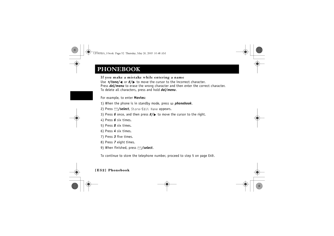 Sanyo CLT-E30, CLT-E33, CLT-E32 instruction manual If you make a mistake while entering a name 