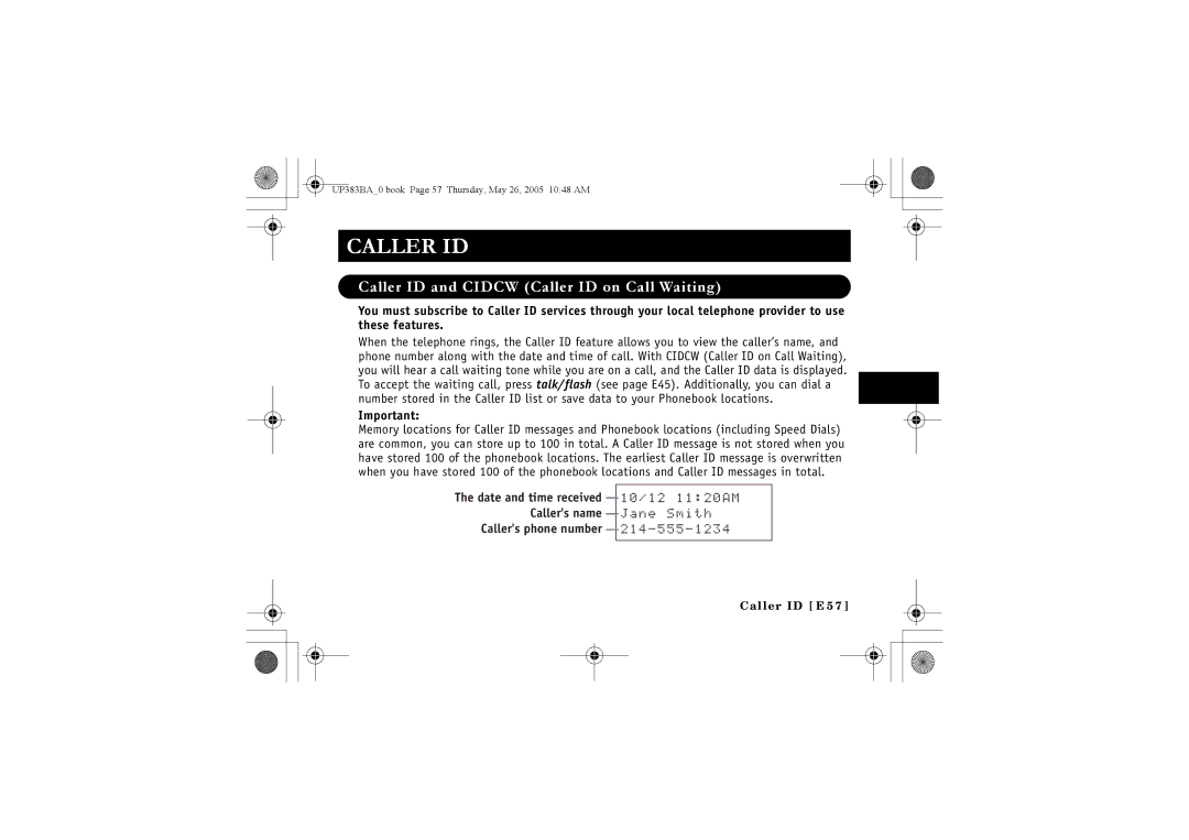 Sanyo CLT-E32, CLT-E30, CLT-E33 instruction manual Caller ID and Cidcw Caller ID on Call Waiting, CPG5OKVJ 