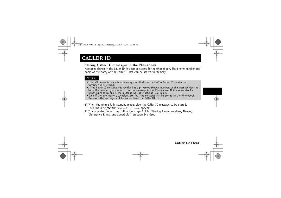 Sanyo CLT-E32, CLT-E30, CLT-E33 instruction manual Storing Caller ID messages in the Phonebook 