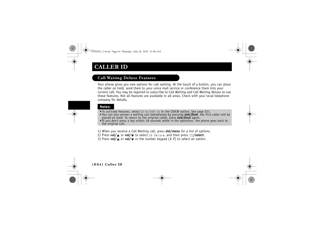 Sanyo CLT-E30, CLT-E33, CLT-E32 instruction manual Call Waiting Deluxe Features 