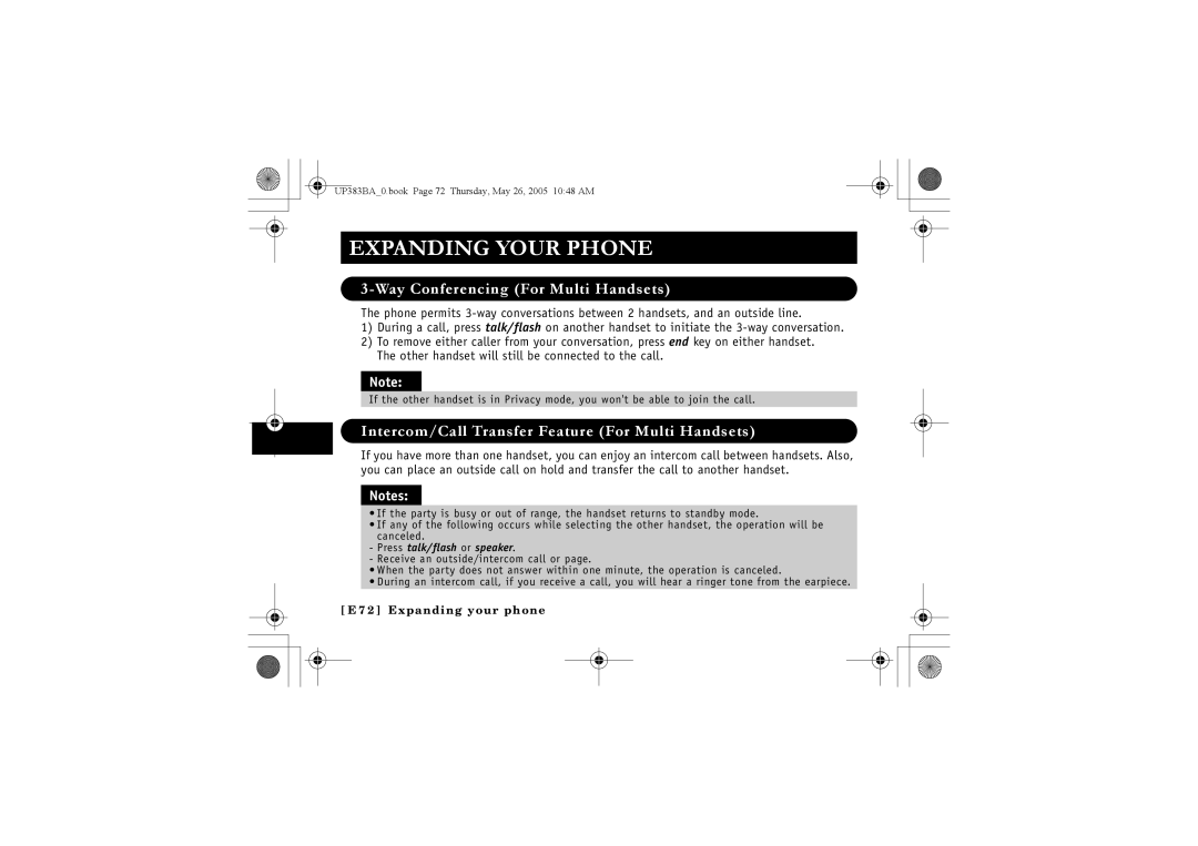 Sanyo CLT-E32, CLT-E30, CLT-E33 Way Conferencing For Multi Handsets, Intercom/Call Transfer Feature For Multi Handsets 