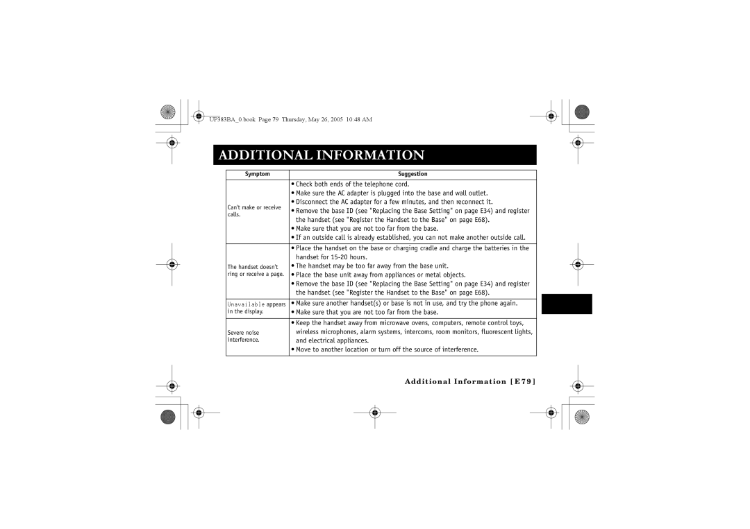 Sanyo CLT-E30, CLT-E33, CLT-E32 instruction manual Handset for 15-20 hours 