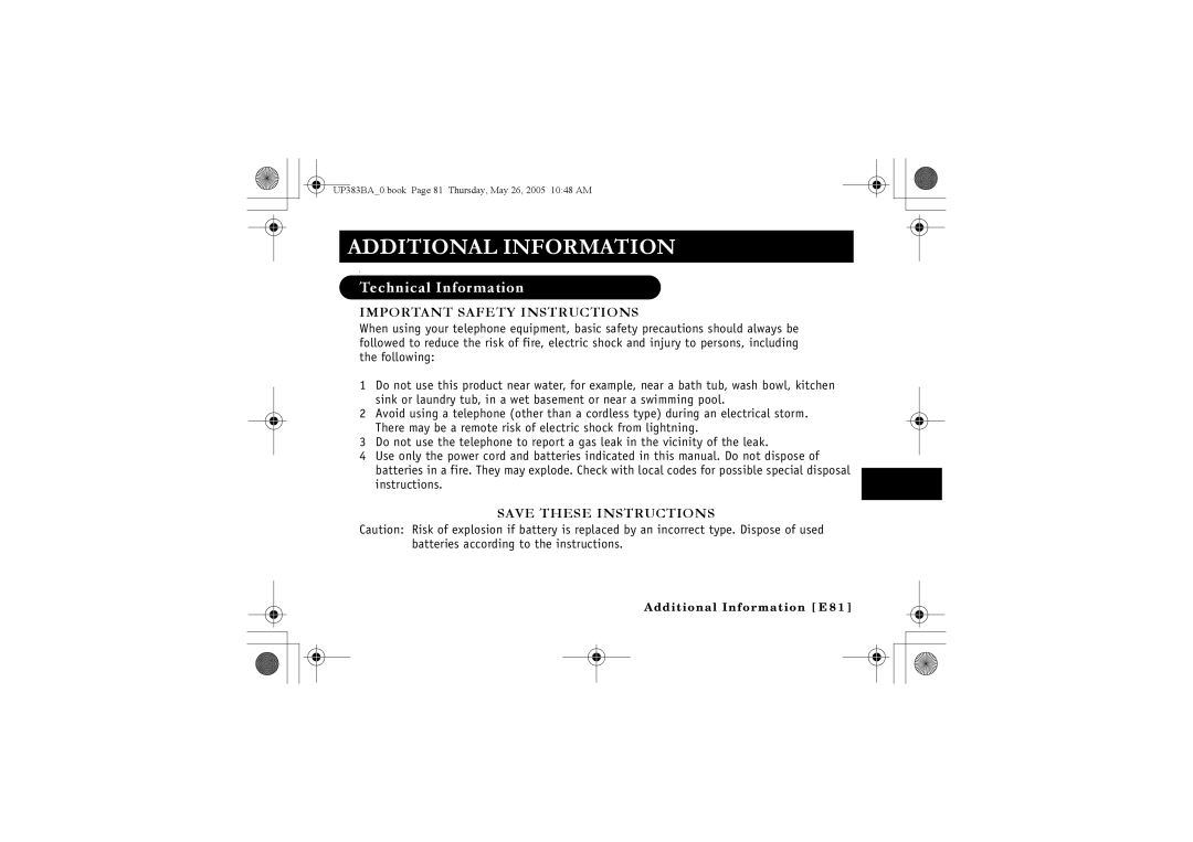 Sanyo CLT-E32, CLT-E30, CLT-E33 instruction manual Technical Information, Important Safety Instructions 