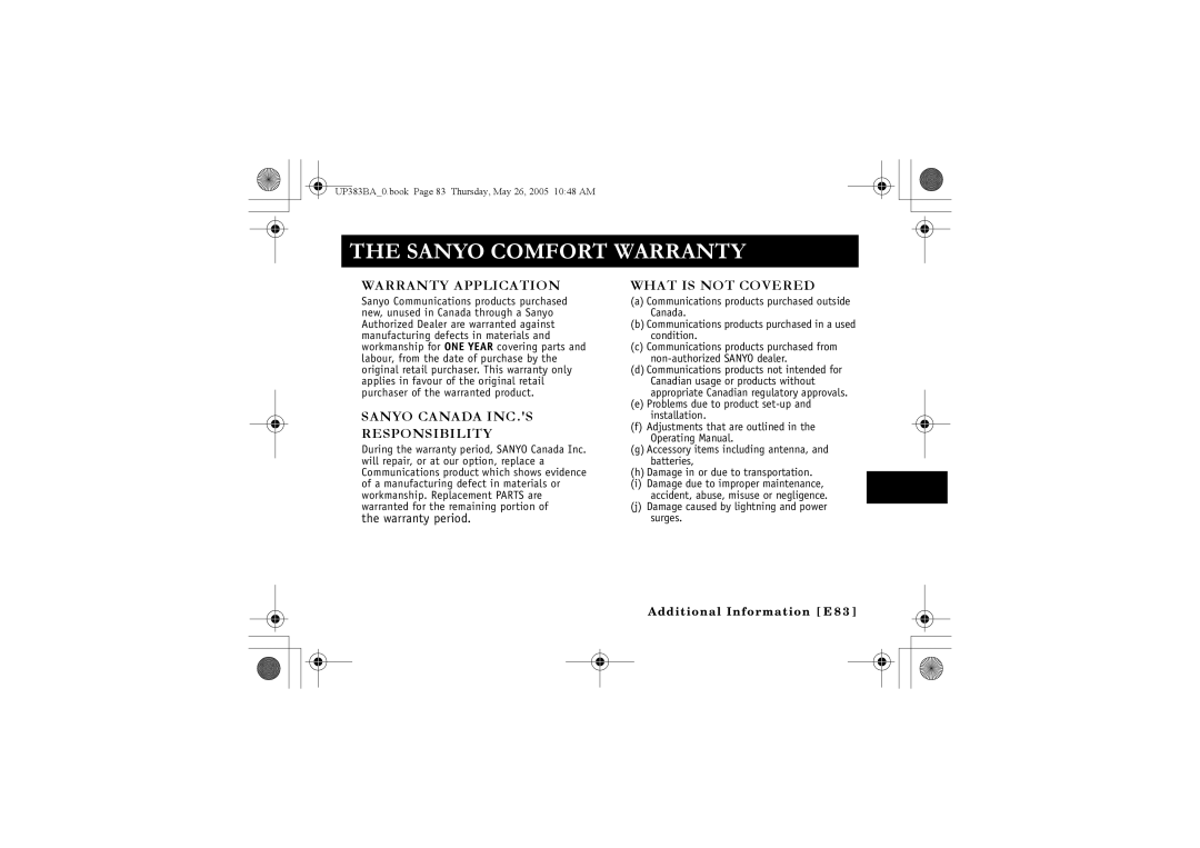 Sanyo CLT-E33, CLT-E30, CLT-E32 instruction manual Sanyo Comfort Warranty 