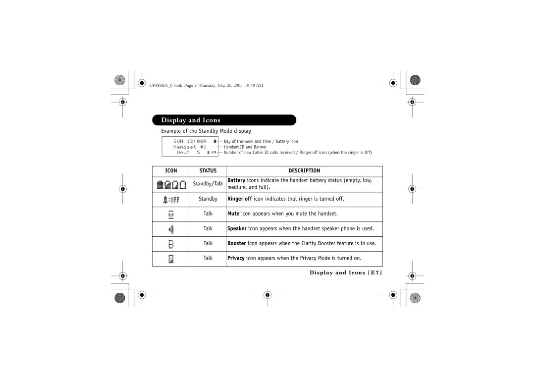 Sanyo CLT-E30, CLT-E33, CLT-E32 instruction manual Display and Icons, Example of the Standby Mode display 