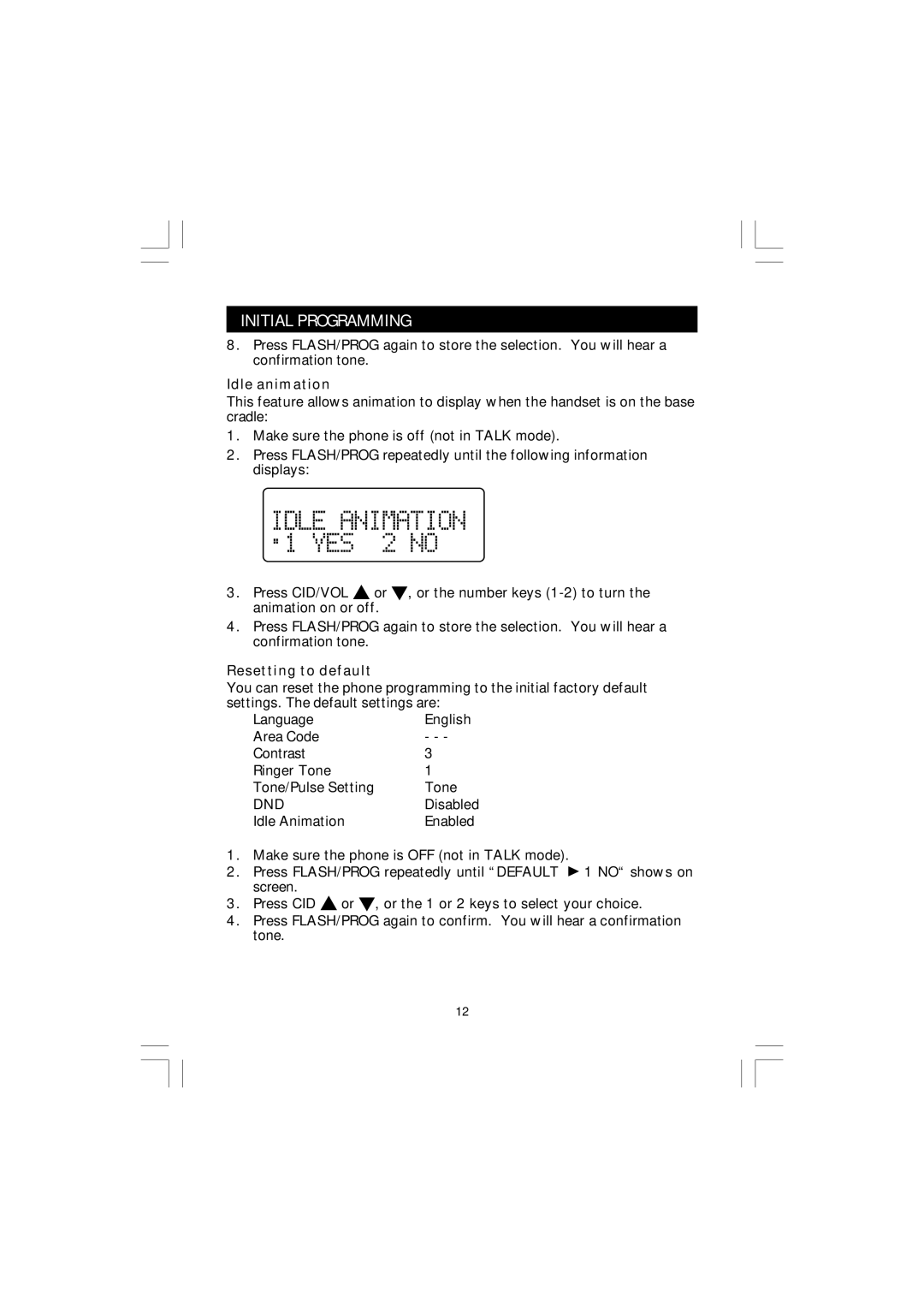 Sanyo CLT-J30 instruction manual Idle animation, Resetting to default 