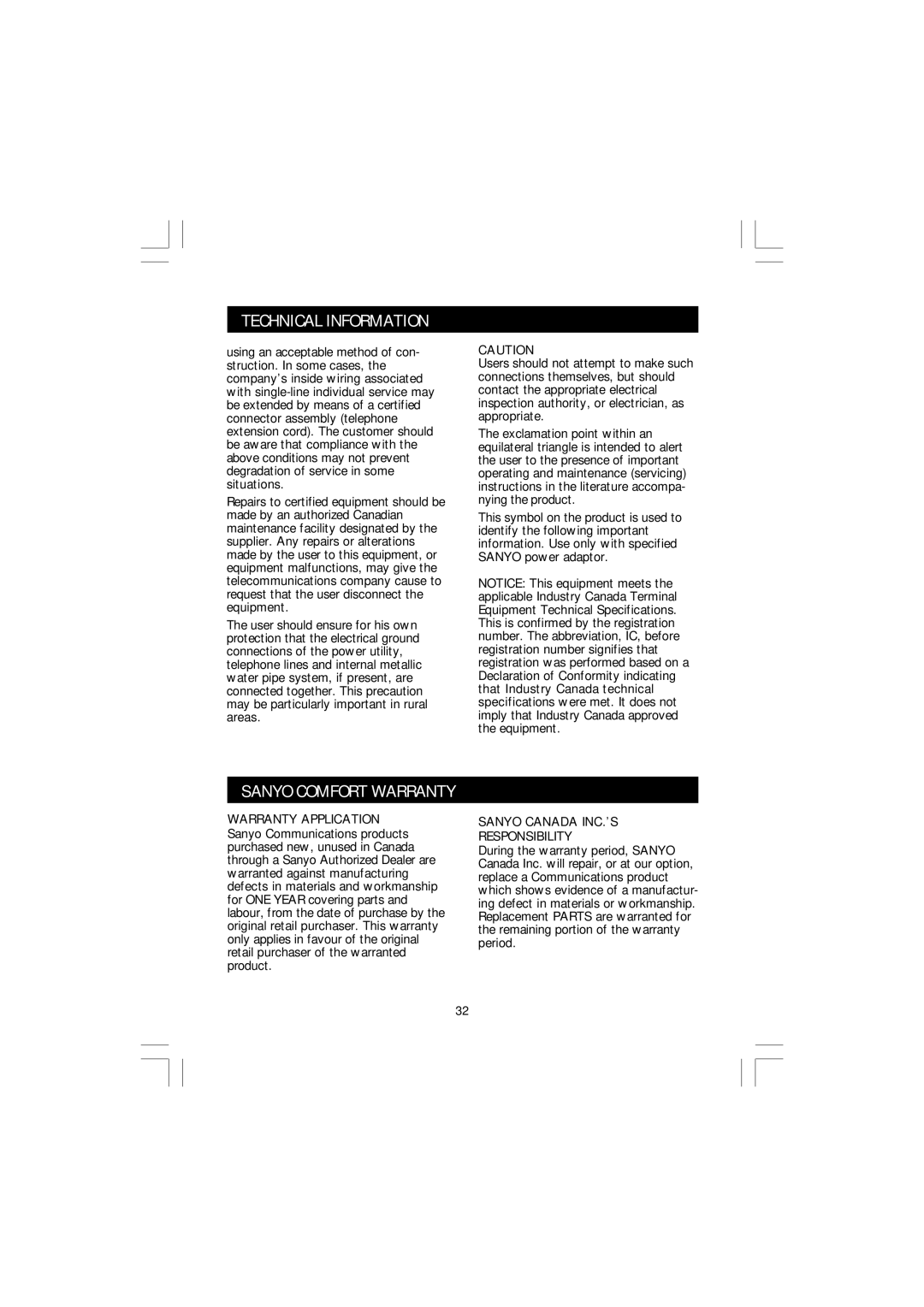 Sanyo CLT-J30 instruction manual Technical Information 