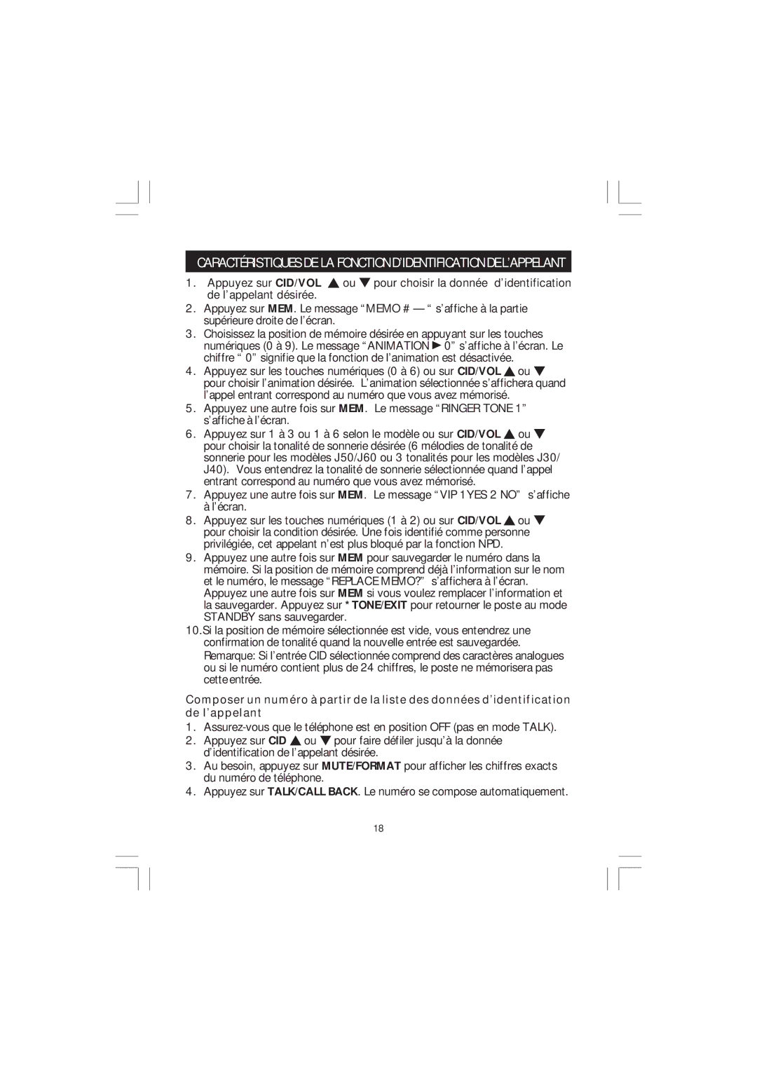 Sanyo CLT-J40, CLT-J50 manual Caractéristiquesde LA FONCTIOND’IDENTIFICATIONDEL’APPELANT 