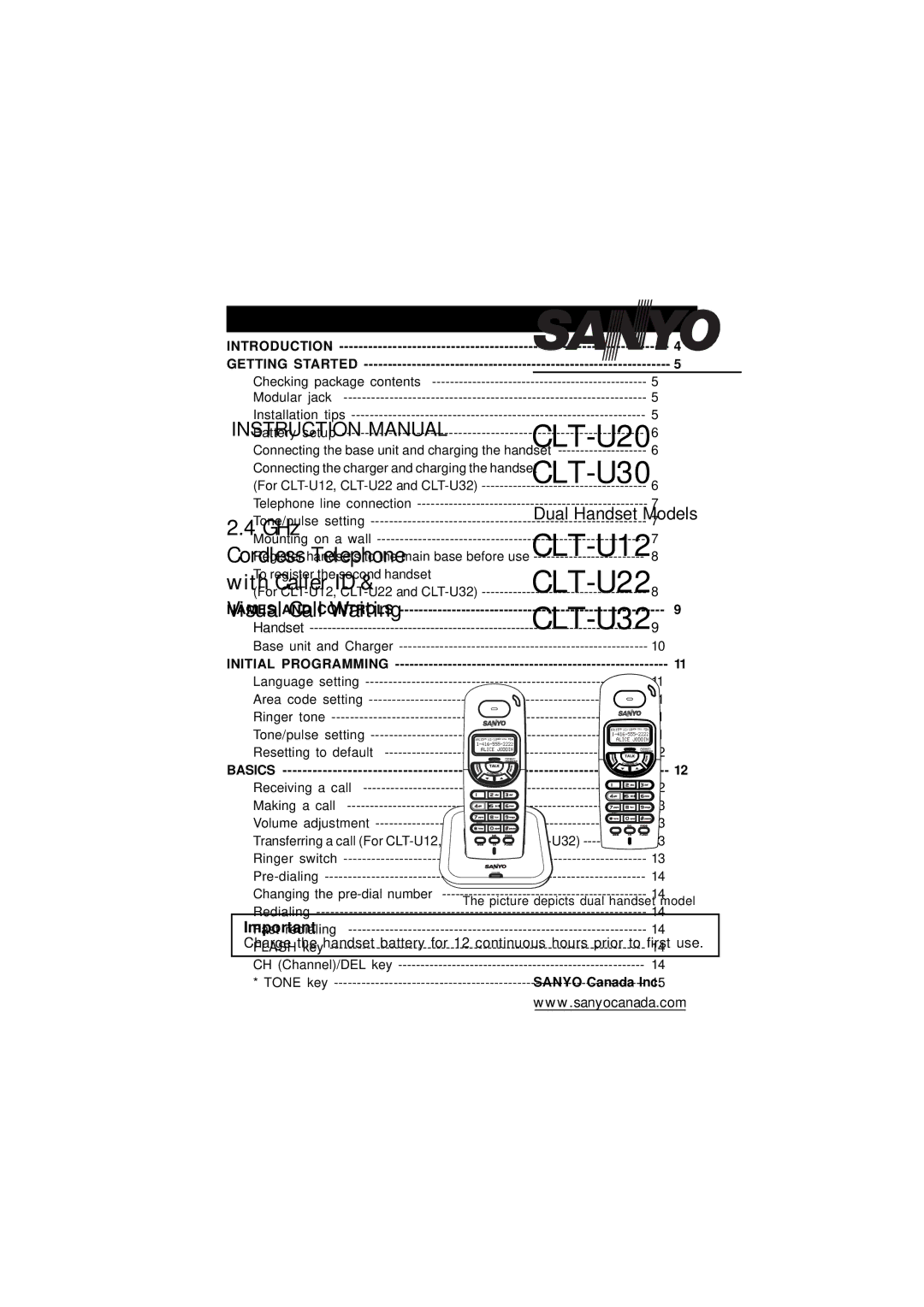 Sanyo CLT-U30, CLT-U20, CLT-U32, CLT-U22, CLT-U12 instruction manual Table of Contents 