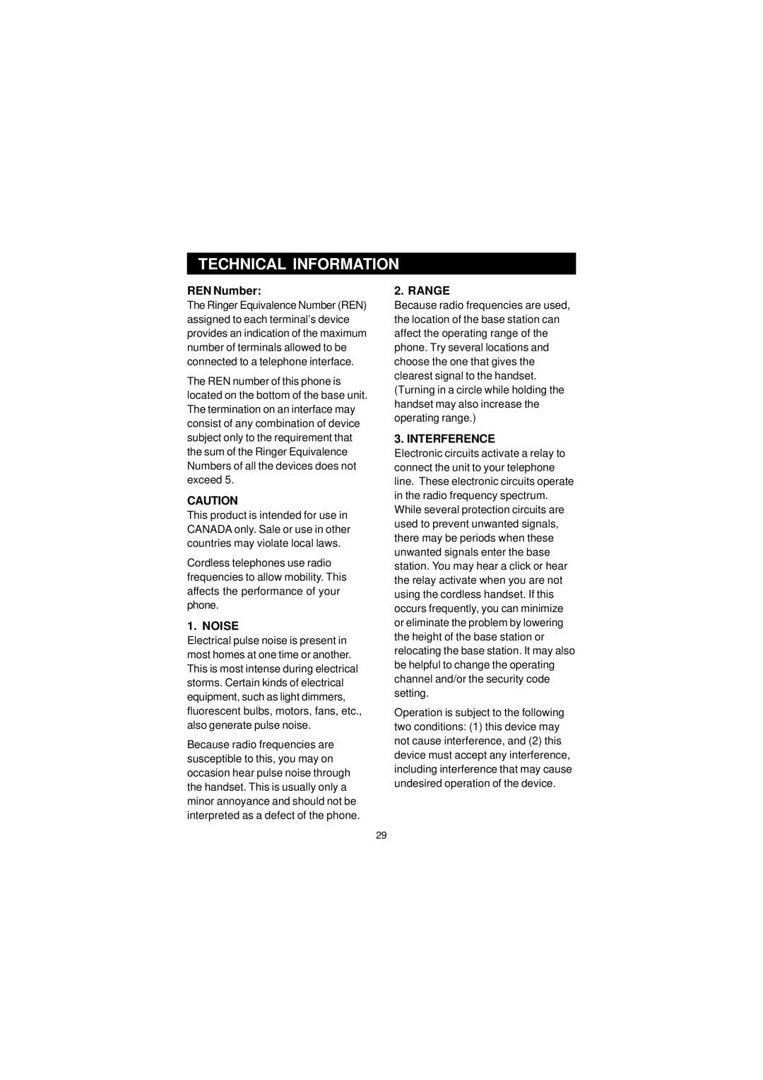 Sanyo CLT-U12, CLT-U20, CLT-U32, CLT-U30, CLT-U22 instruction manual Technical Information, Noise, Range, Interference 