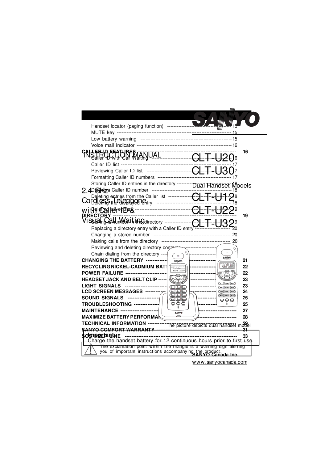 Sanyo CLT-U22, CLT-U20, CLT-U32, CLT-U30, CLT-U12 instruction manual Caller ID Features 