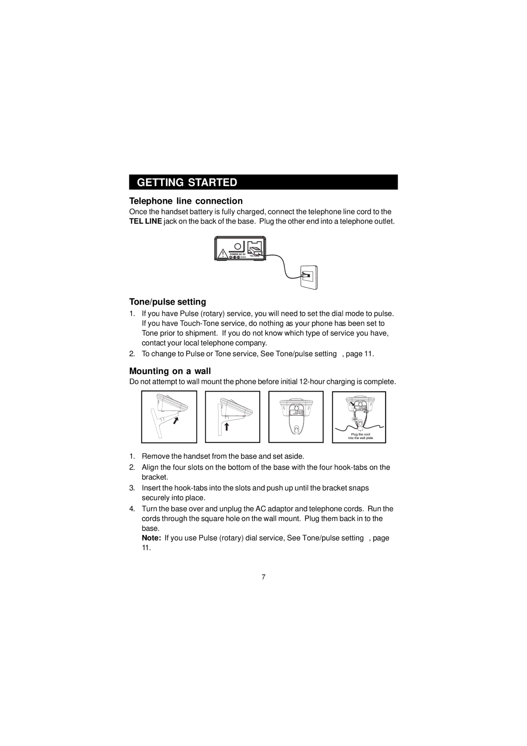 Sanyo CLT-U30, CLT-U20, CLT-U32, CLT-U22, CLT-U12 Telephone line connection, Tone/pulse setting, Mounting on a wall 