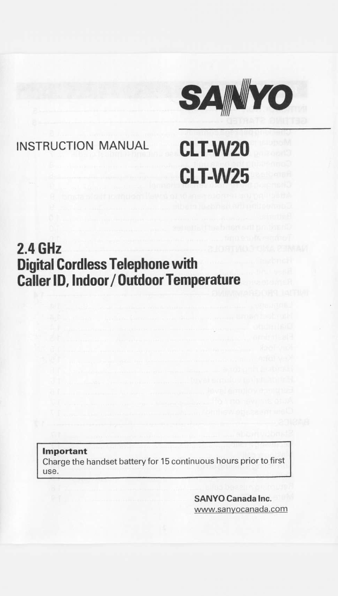 Sanyo CLT-W25, CLT-W20 manual 