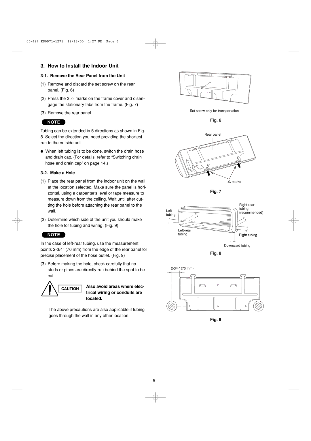 Sanyo Cool/Dry How to Install the Indoor Unit, Remove the Rear Panel from the Unit, Make a Hole, Located 